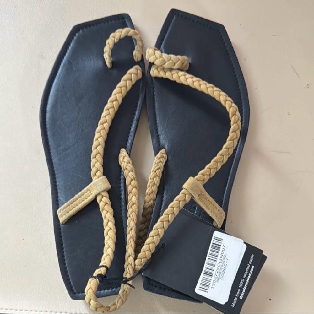 Reformation Parme Marin  X  NWT Black and Tan Braided Sandals